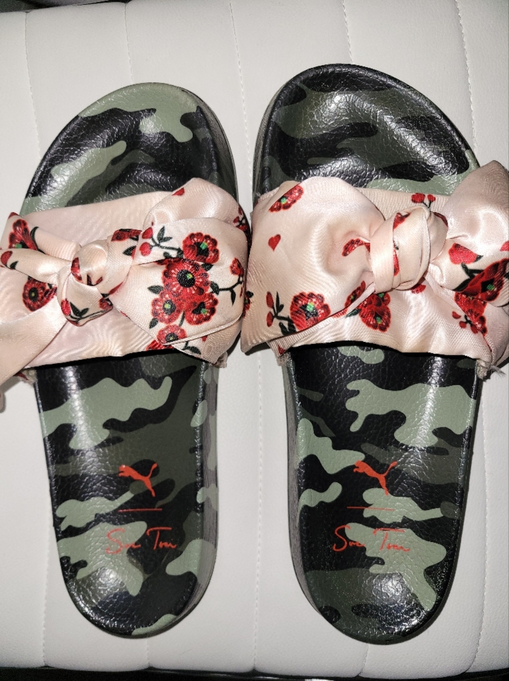 Puma X Sue Tsai Pink Floral Bow Camo Slide Sandals